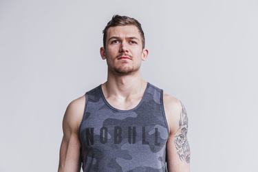 Nobull Men's Tank Tops Grey Camo | Australia (XO5632)